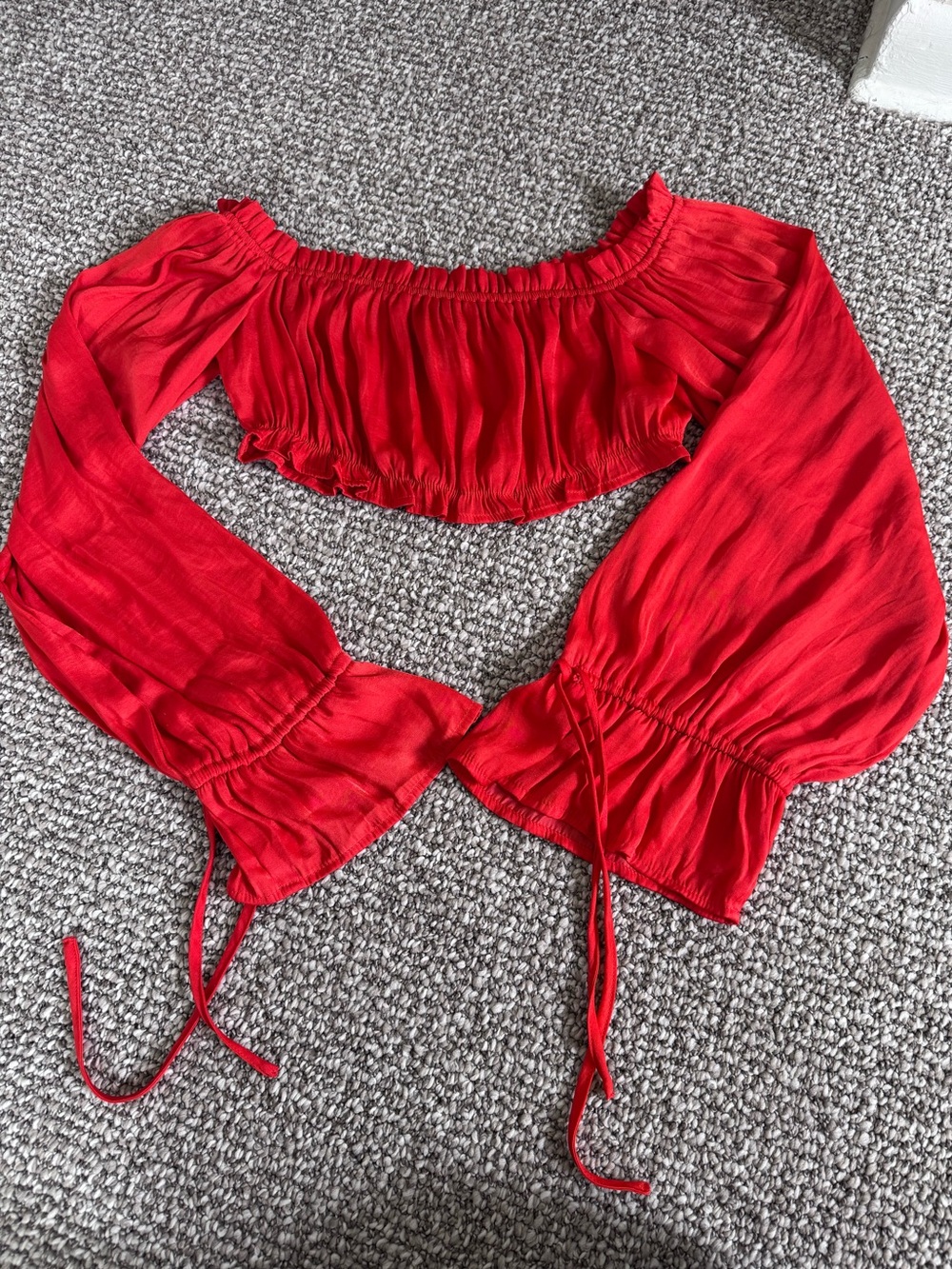 Forever 21 Red/Orange Off-the-Shoulder Crop Top with Bishop Sleeves